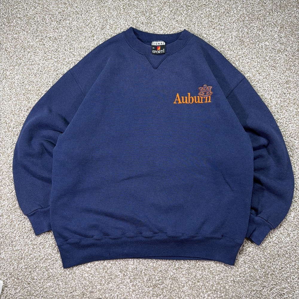 Vintage 90s Auburn Sweatshirt Navy Blue Size XL Essentials Faded Distressed